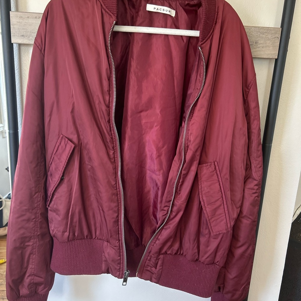 PacSun Men's Burgundy Bomber Jacket